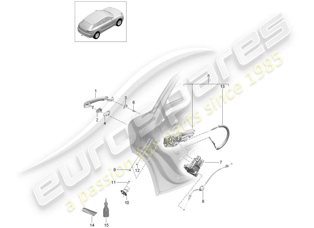 porsche 2016 (macan) pestillos de puertas diagrama de piezas