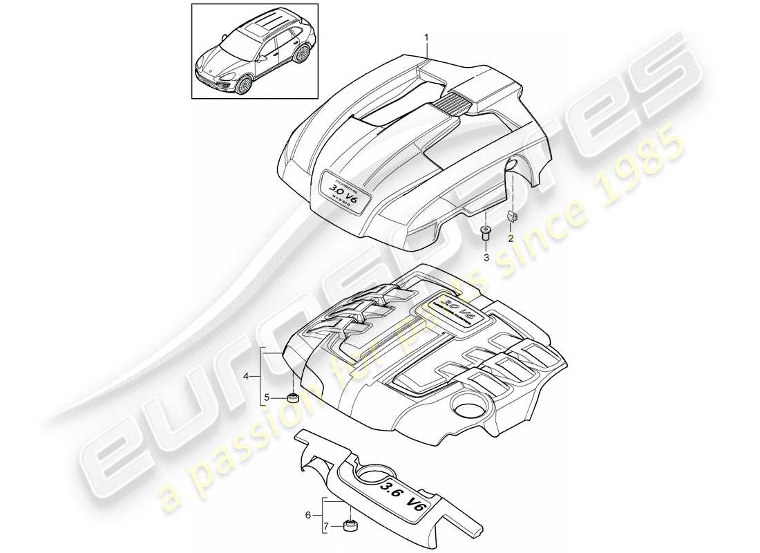 porsche 2015 (cayenne e2 92a) cubierta del motor diagrama de piezas