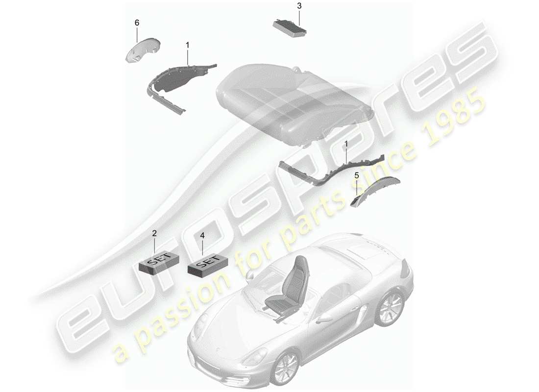 porsche 2014 (981 boxster) acolchado para asiento diagrama de piezas