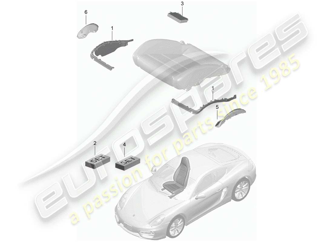 porsche 2016 (981 cayman) acolchado para asiento diagrama de piezas