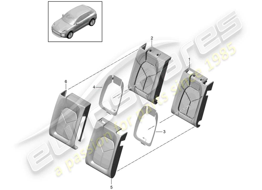 porsche 2019 (macan) diagrama de piezas de la pieza de espuma