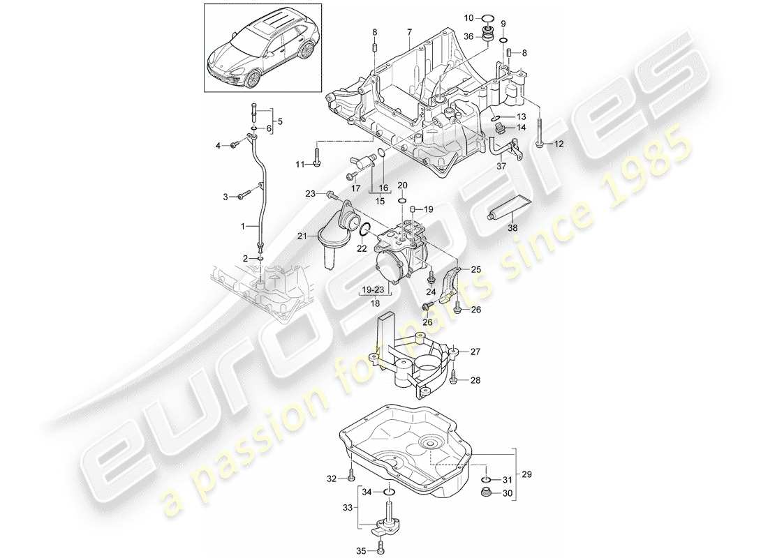 porsche 2016 (cayenne e2 92a) diagrama de piezas de la carcasa conductora de aceite