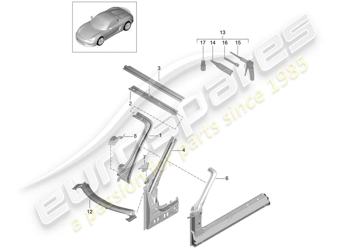porsche 2016 (981 boxster spyder) diagrama de piezas de la capa