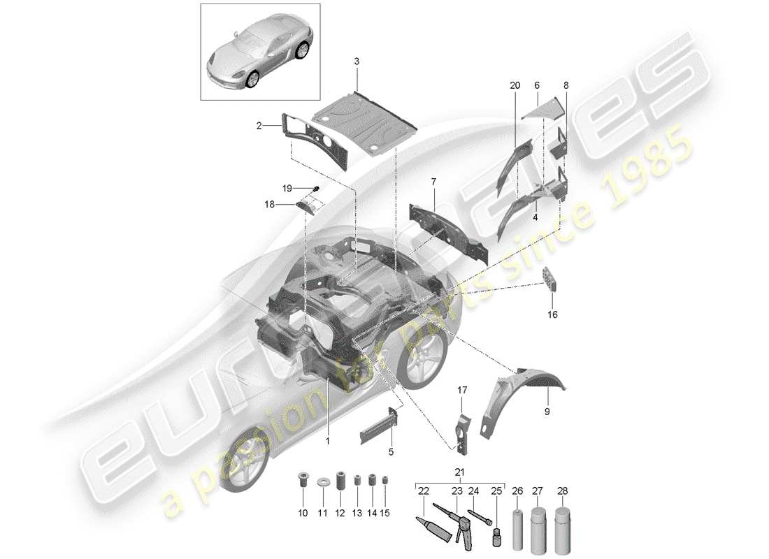 porsche 2017 (718 cayman) diagrama de piezas del extremo trasero