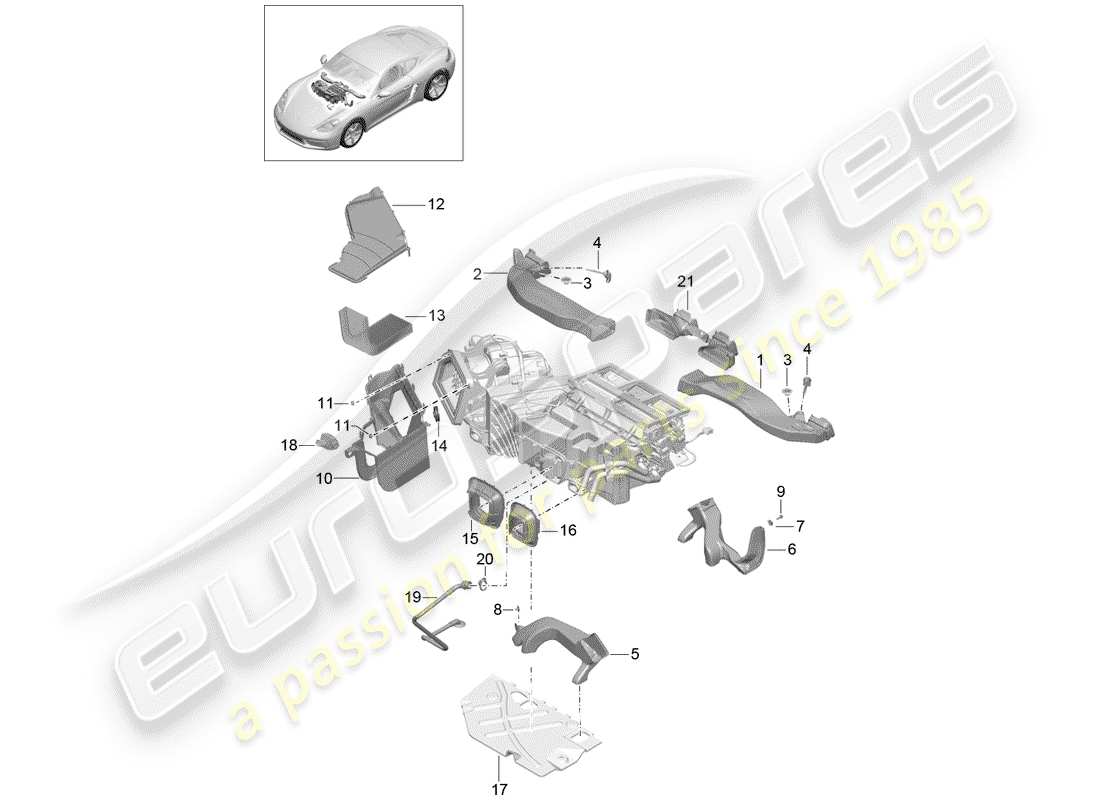 porsche 2017 (718 cayman) diagrama de piezas del conducto de aire
