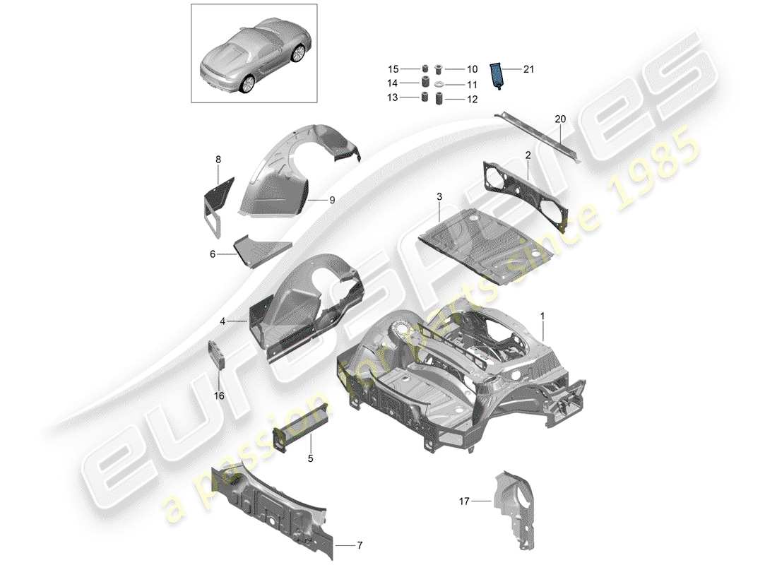 porsche 2016 (981 boxster spyder) diagrama de piezas del extremo trasero