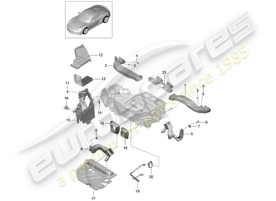 porsche 2016 (981 boxster spyder) diagrama de piezas del conducto de aire