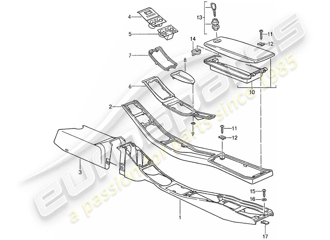 porsche 1987 (959) center console diagrama de piezas