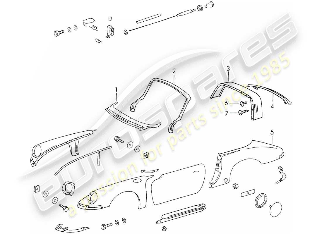 porsche 1972 (911) paneles exteriores diagrama de piezas