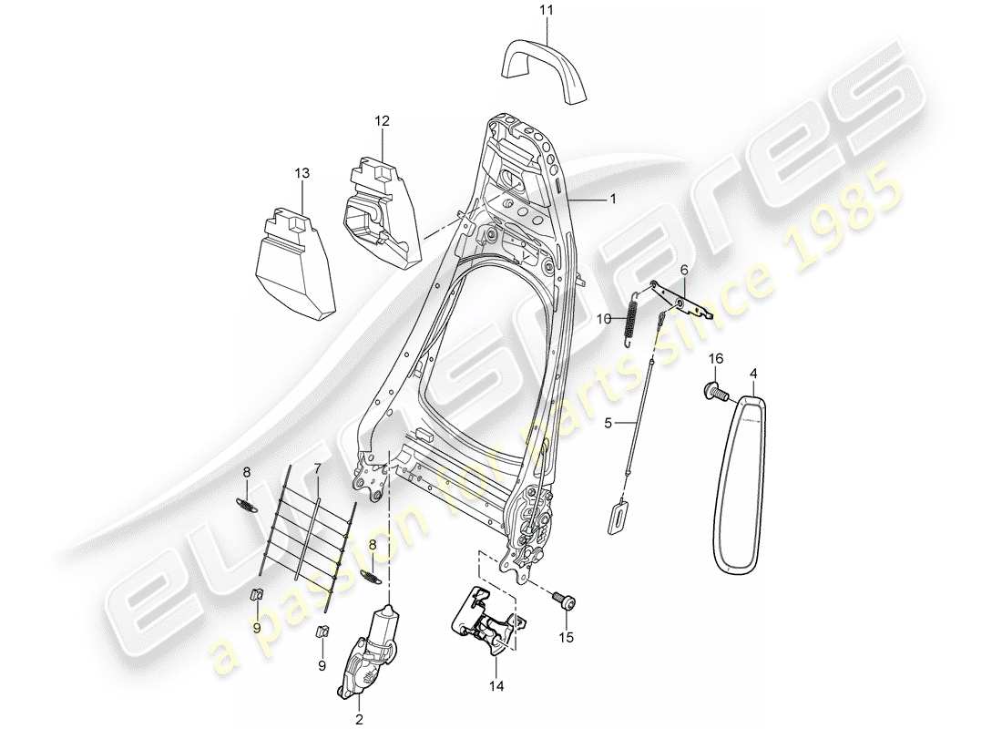 porsche 2007 (997-1 gt3) marco del respaldo diagrama de piezas