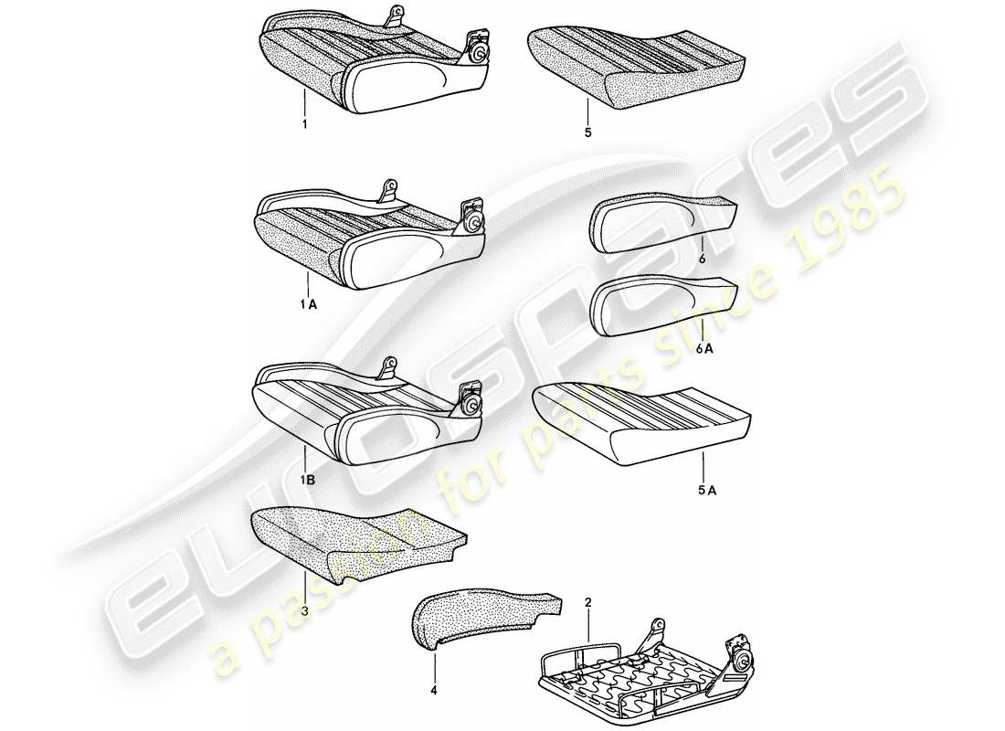 porsche 1986 (924s) asiento deportivo - cojín de asiento - partes individuales esquema de piezas