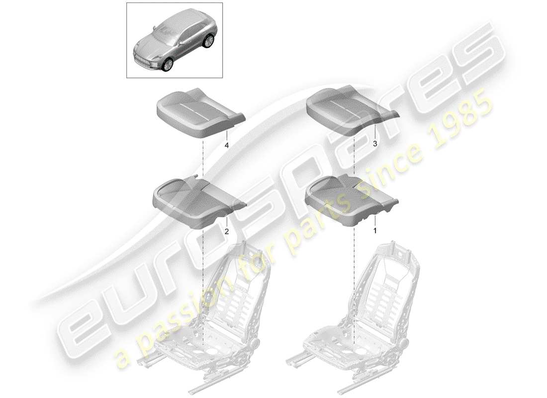 porsche 2019 (macan) parte de espuma diagrama de piezas