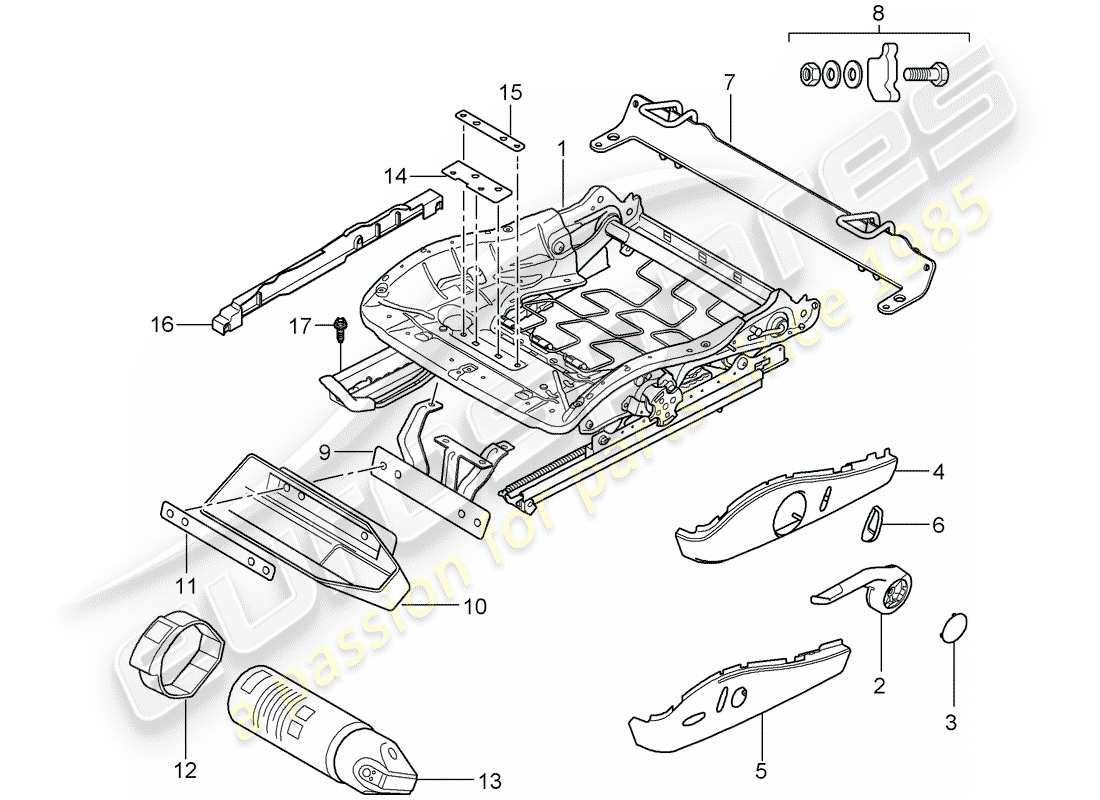 porsche 2009 997-2 turbo / gt2 diagrama de piezas del marco del asiento