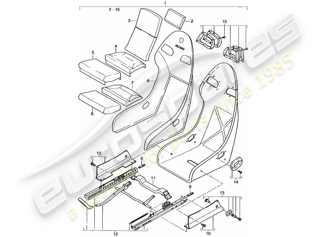 porsche 2003 (996 gt3) asiento - con: - cuero - funda de asiento diagrama de piezas