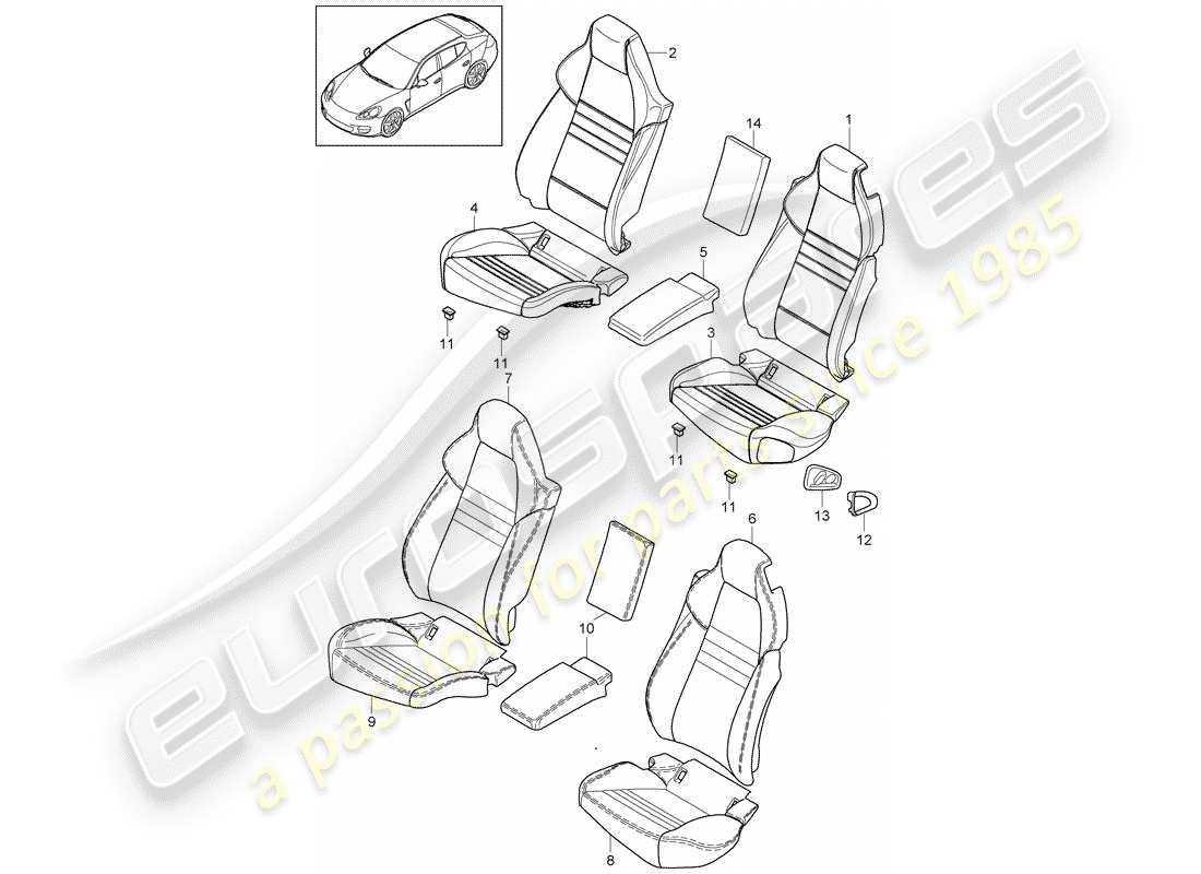 porsche 2010 (panamera 970) diagrama de piezas de la cubierta