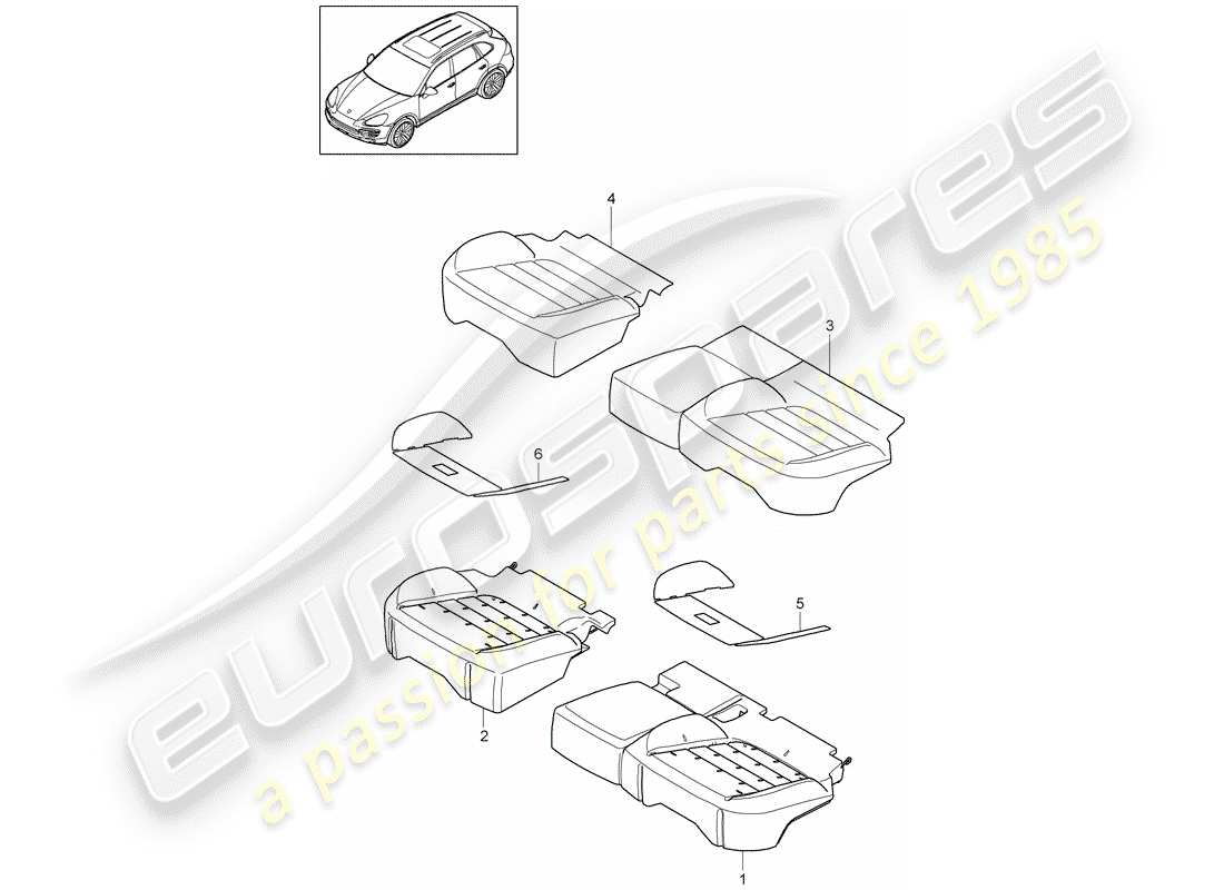 porsche 2016 (cayenne e2 92a) diagrama de piezas del cojín de asiento