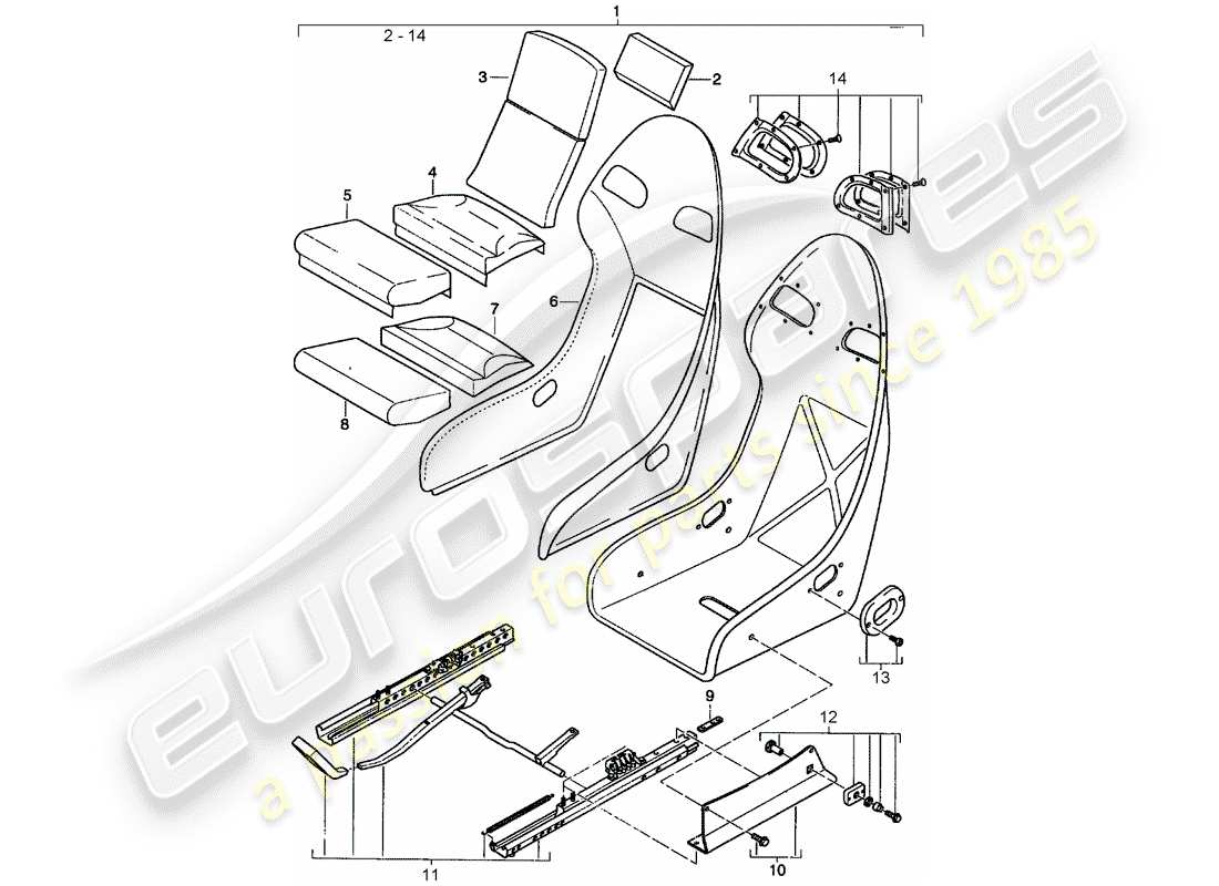 porsche 996 (2000) asiento - con: - funda de asiento (cuero) diagrama de piezas