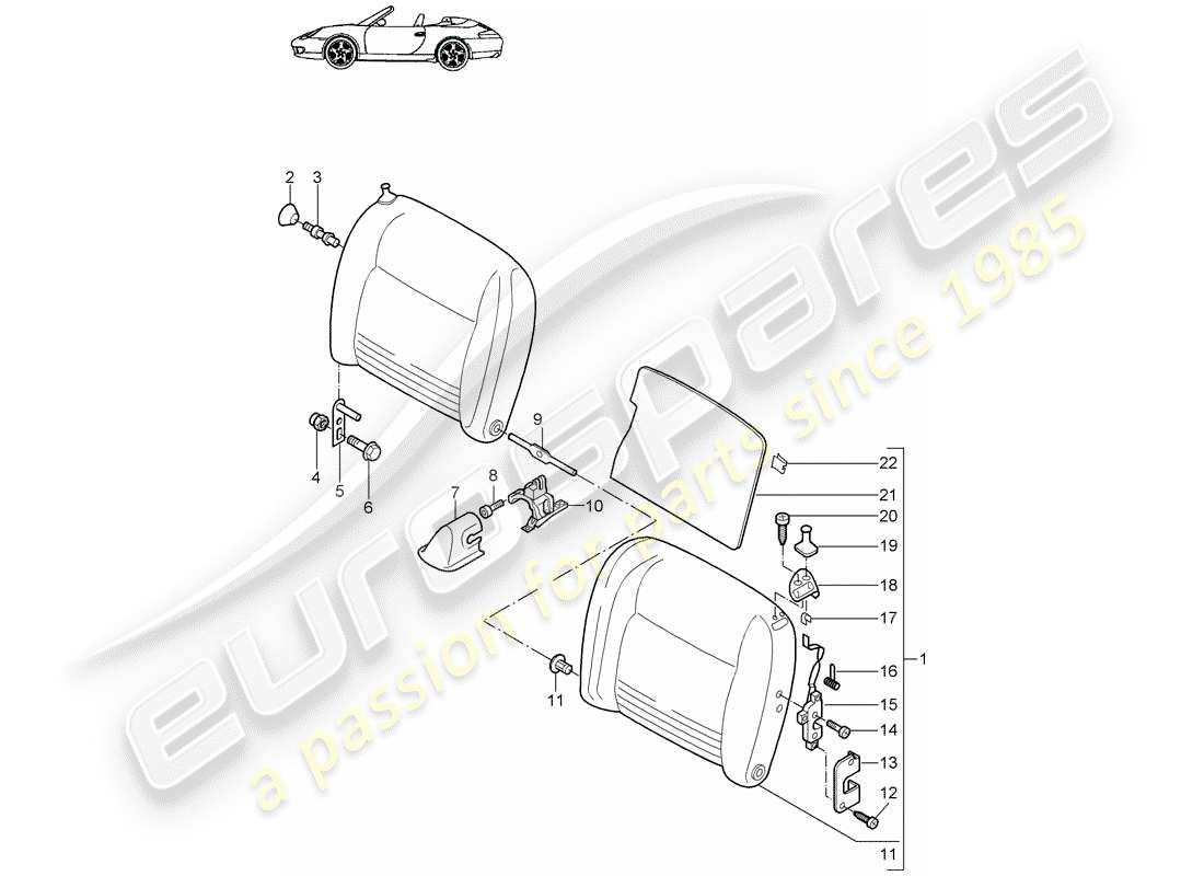 porsche 2002 (996) respaldo del asiento de emergencia diagrama de piezas