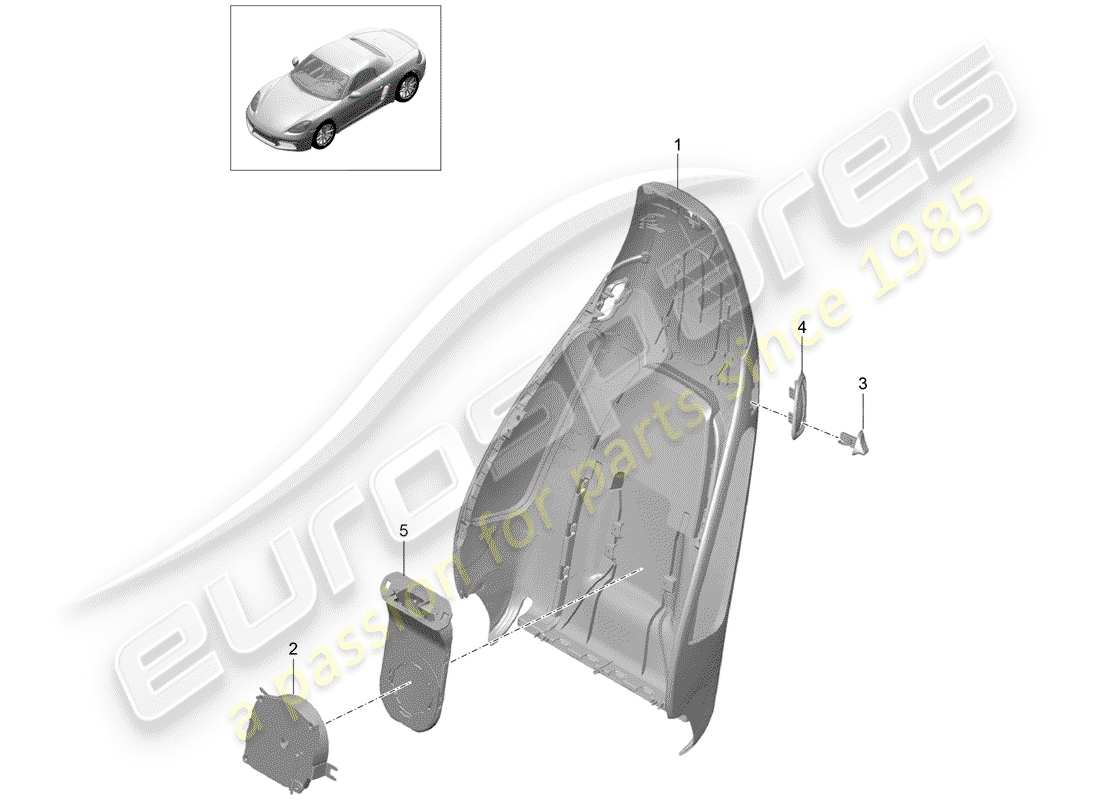 porsche 2019 (718 boxster) diagrama de piezas de la carcasa del respaldo
