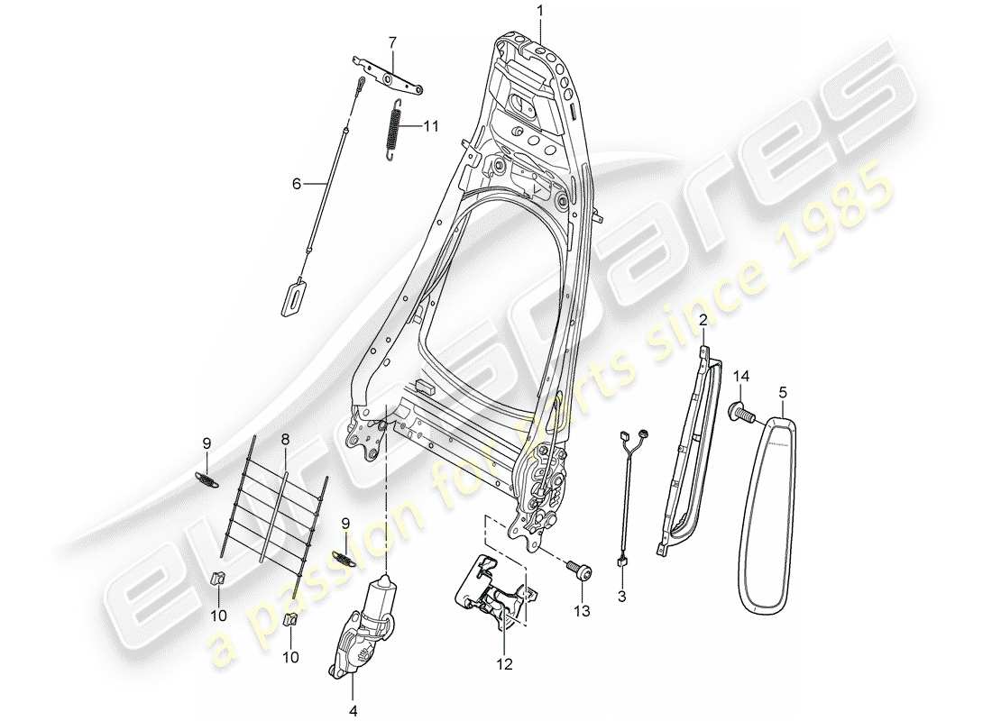 porsche 2009 997-2 turbo / gt2 diagrama de piezas del marco del respaldo