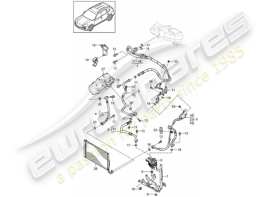 porsche cayenne e2 (2012) diagrama de piezas del circuito refrigerante
