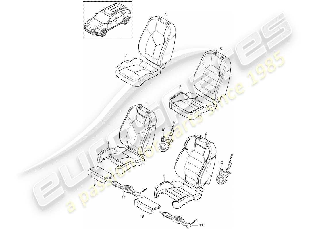 porsche 2016 (cayenne e2 92a) diagrama de piezas de la pieza de espuma