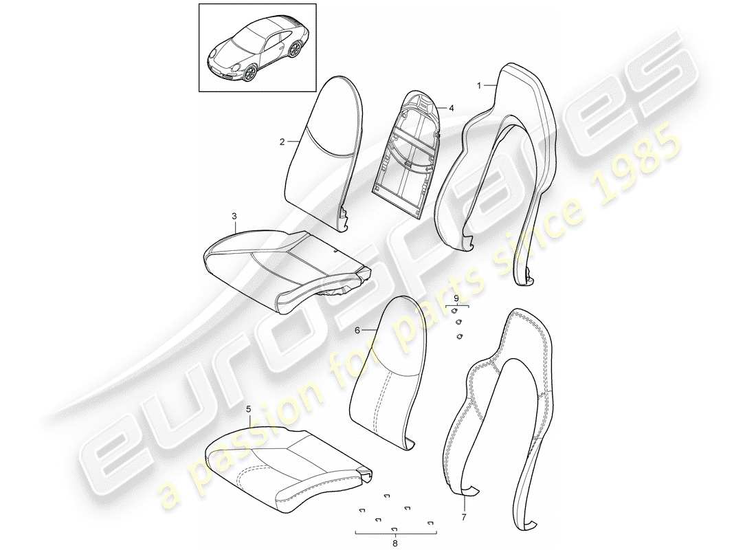 porsche 2010 (997-2) parte de espuma diagrama de piezas