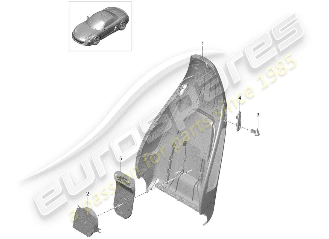 porsche 2012 (981 boxster) diagrama de piezas de la carcasa del respaldo