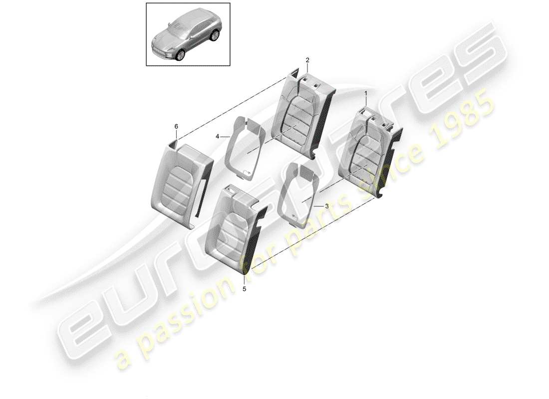 porsche 2019 (macan) parte de espuma diagrama de piezas