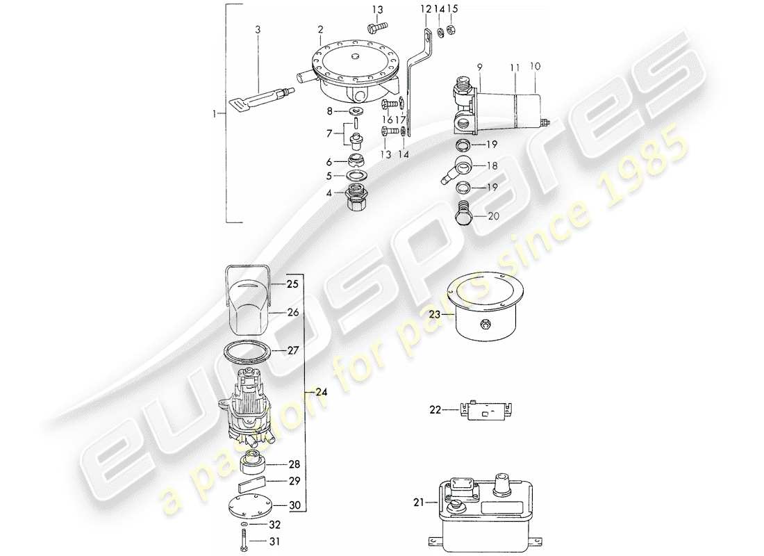 porsche 1972 (911) material de reparacion - para - calentador - - webasto - - medicion - bomba de combustible - transmisor de chispa de encendido - resistencia de serie diagrama de partes