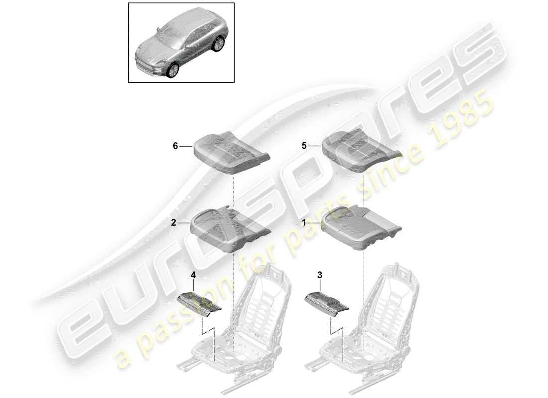 porsche 2019 (macan) diagrama de piezas de la pieza de espuma