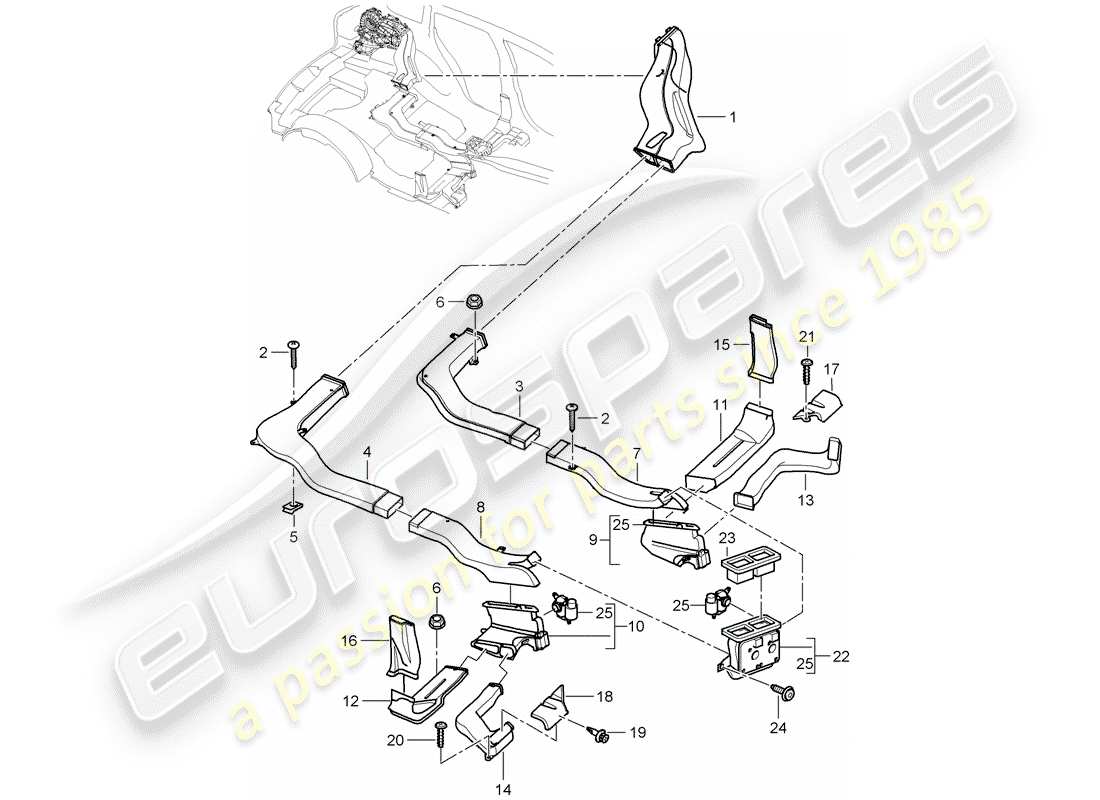 porsche 2003 (cayenne e1 9pa) ducto de aire diagrama de piezas