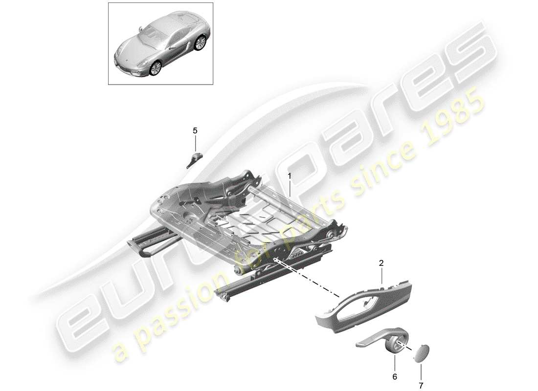 porsche 2016 (981 cayman) diagrama de piezas del marco del asiento