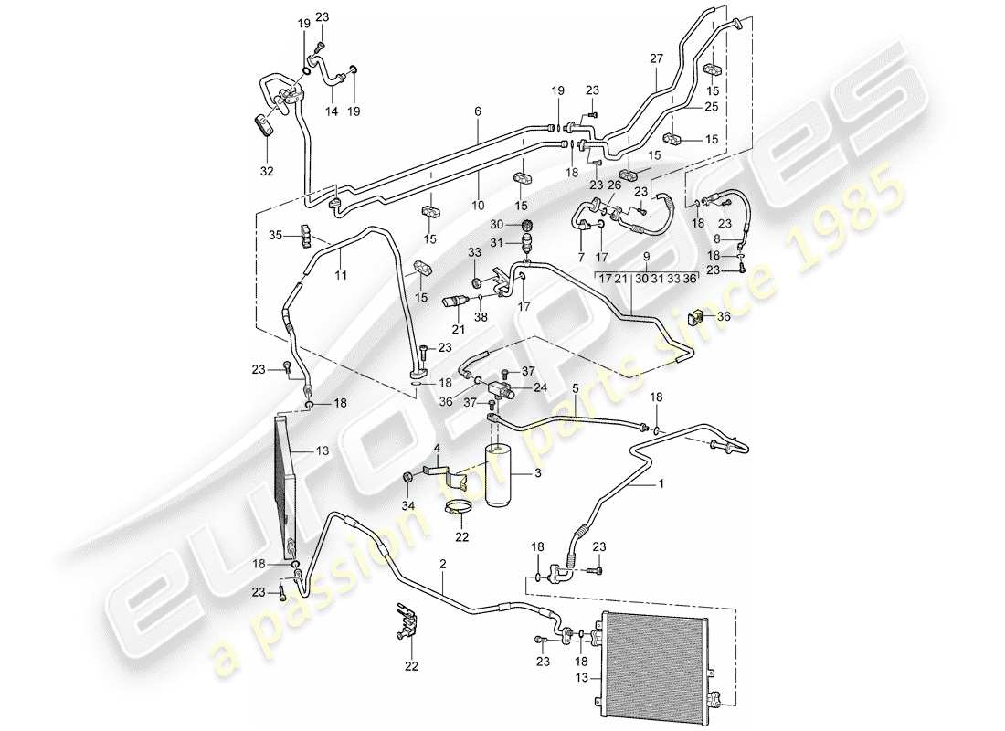 porsche 2007 (997-1 gt3) diagrama de piezas del circuito refrigerante