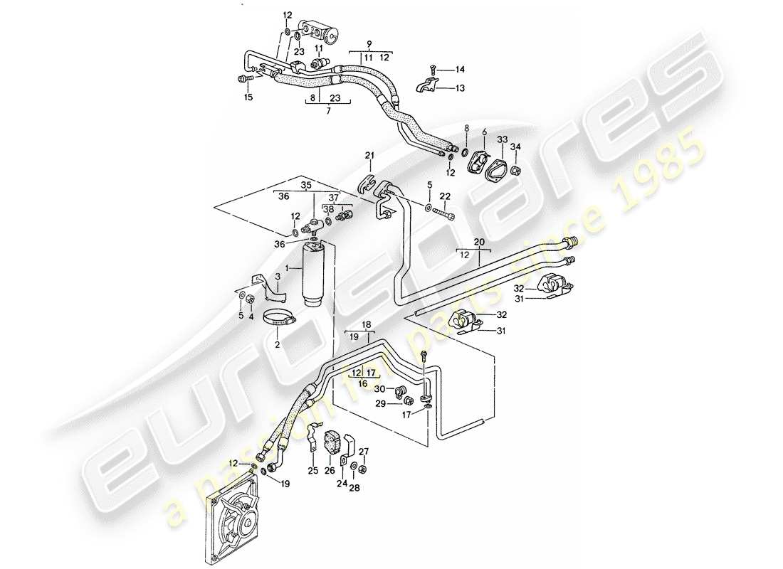 porsche 993 (1997) diagrama de piezas del circuito refrigerante