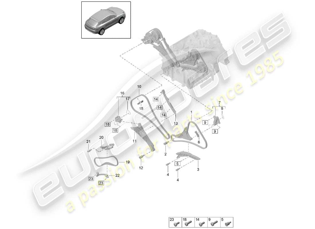 porsche 2019 (macan) diagrama de piezas de la cadena de distribución