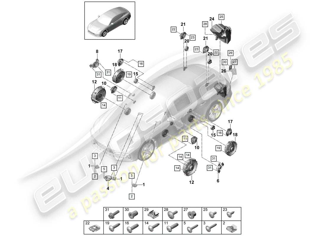 porsche 2017 (panamera 971-1) diagrama de piezas del altavoz