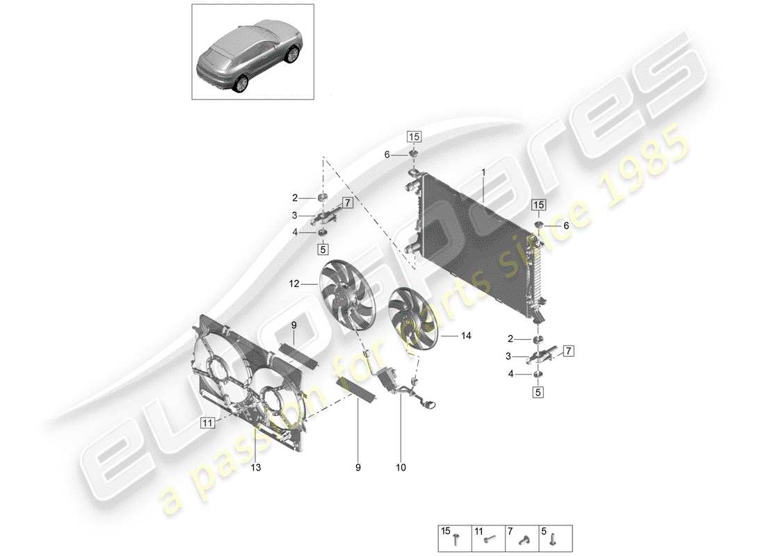 porsche 2019 (macan) diagrama de piezas de refrigeración por agua