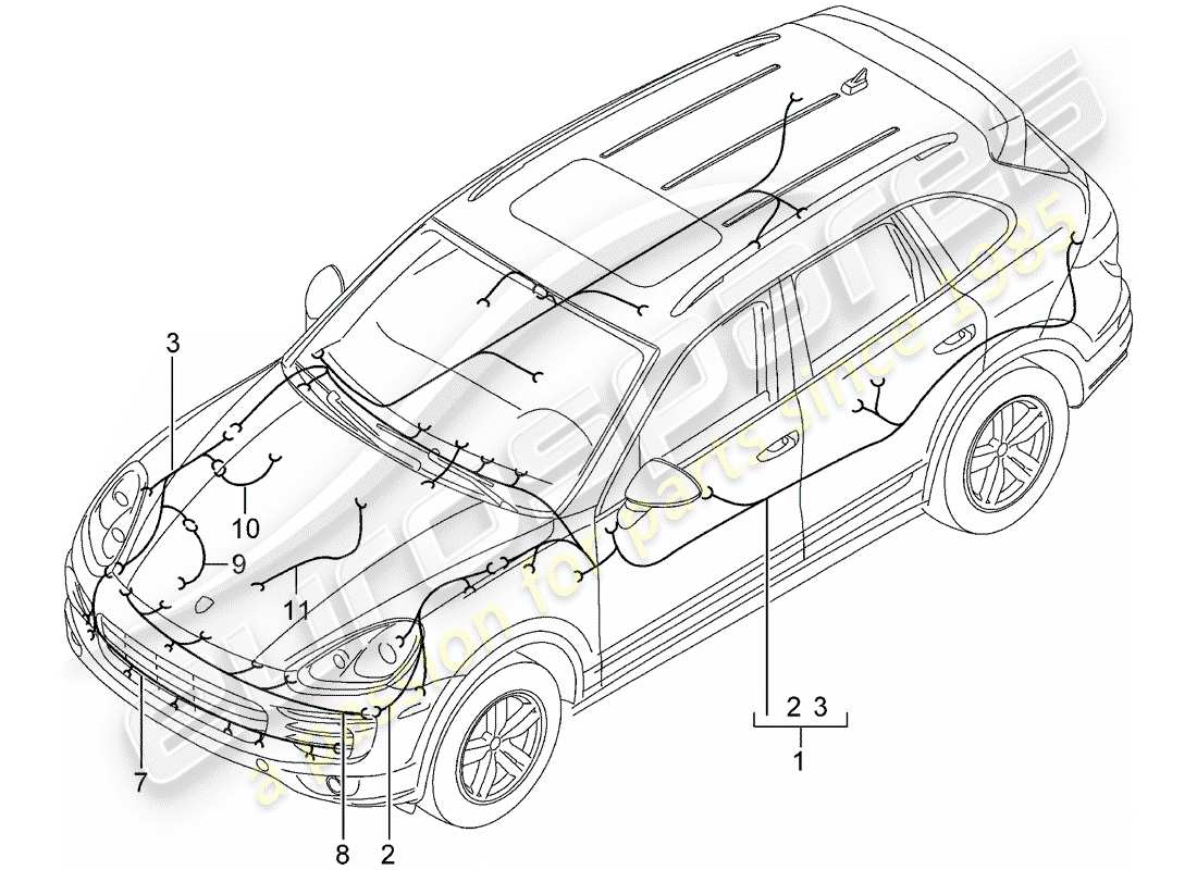 porsche 2016 (cayenne e2 92a) arneses de cableado diagrama de piezas