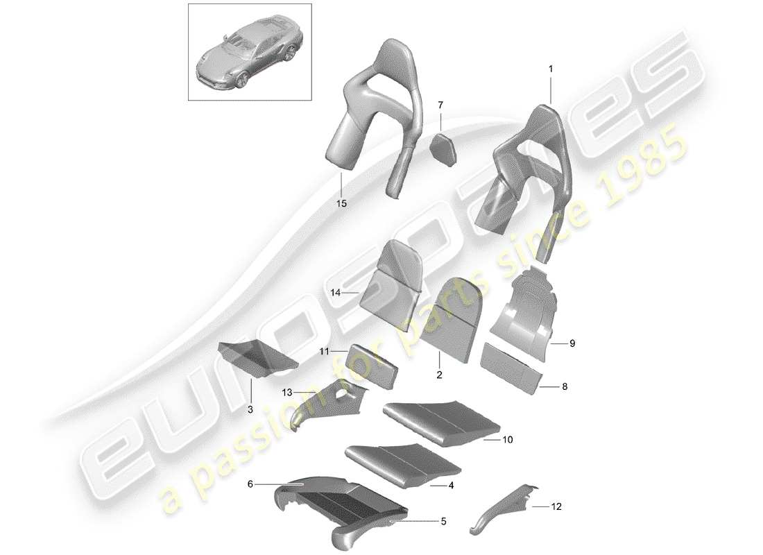 porsche 991 turbo (2014) parte de espuma diagrama de piezas