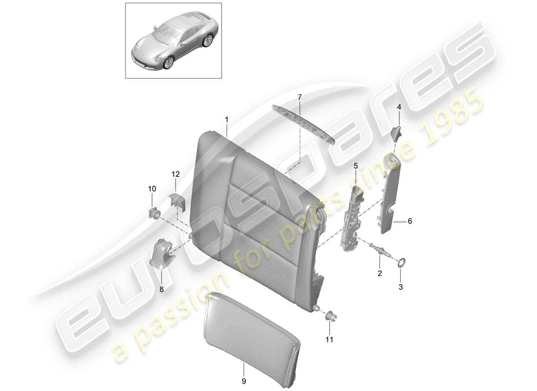 porsche 2019 (991-2) respaldo del asiento de emergencia diagrama de piezas