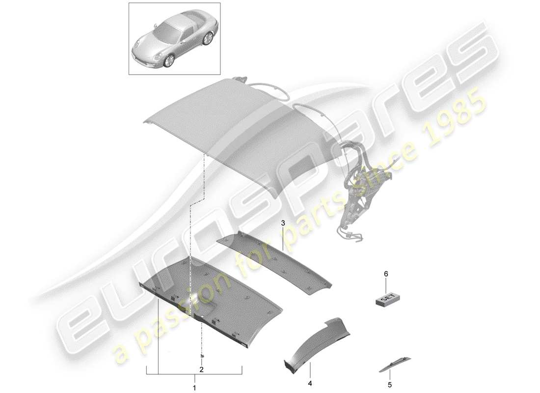 porsche 2014 (991-1) diagrama de piezas de capota convertible
