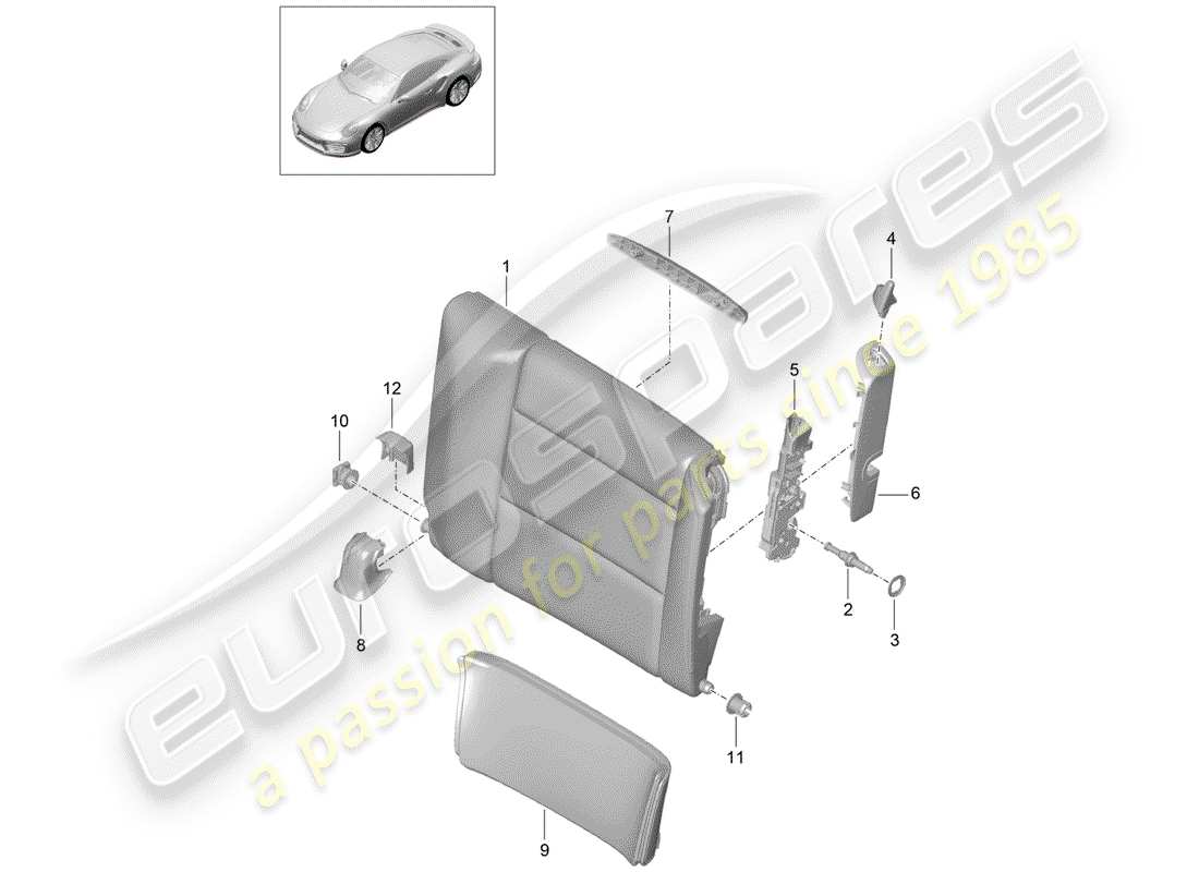 porsche 2020 (991-2 turbo) respaldo del asiento de emergencia diagrama de piezas
