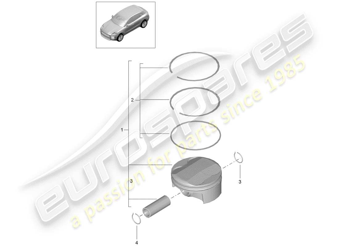 porsche 2019 (macan) pistón diagrama de piezas