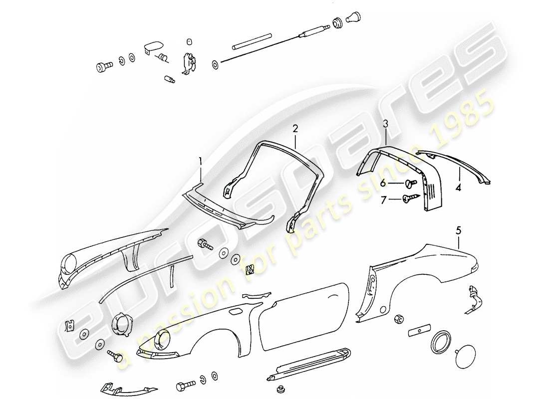 porsche 1967 (911/912) paneles exteriores diagrama de piezas