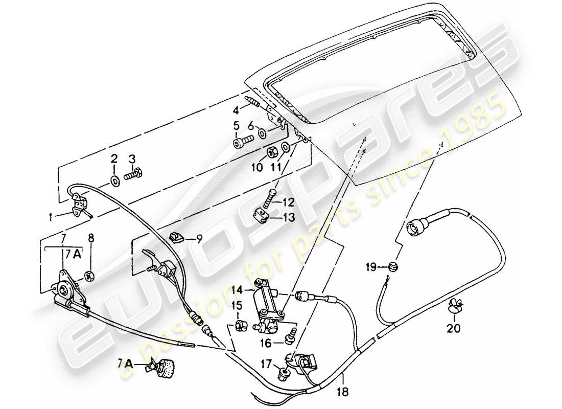 porsche 1990 (964) spoiler trasero - mecanismo de conducción diagrama de piezas
