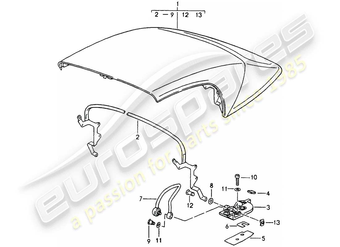 porsche 1994 (964) capota plegable - completa - arco principal - partes individuales esquema de piezas