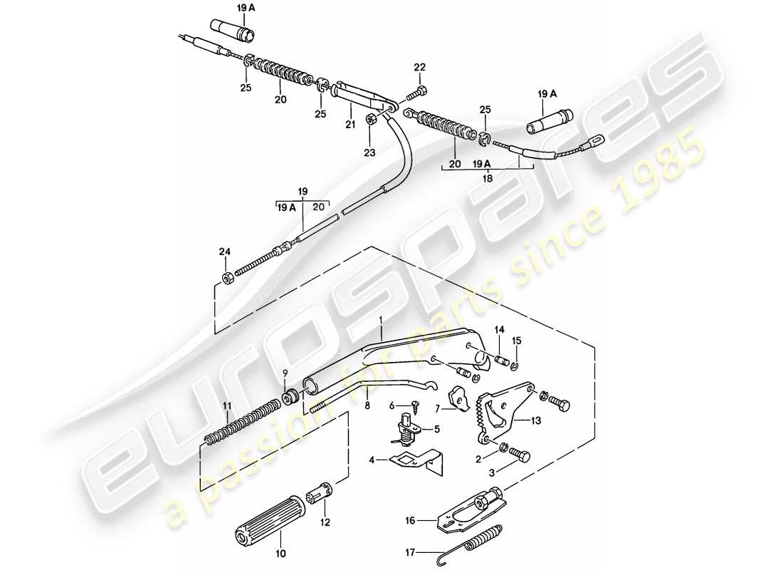 porsche 1987 (924s) palanca de freno de mano diagrama de piezas