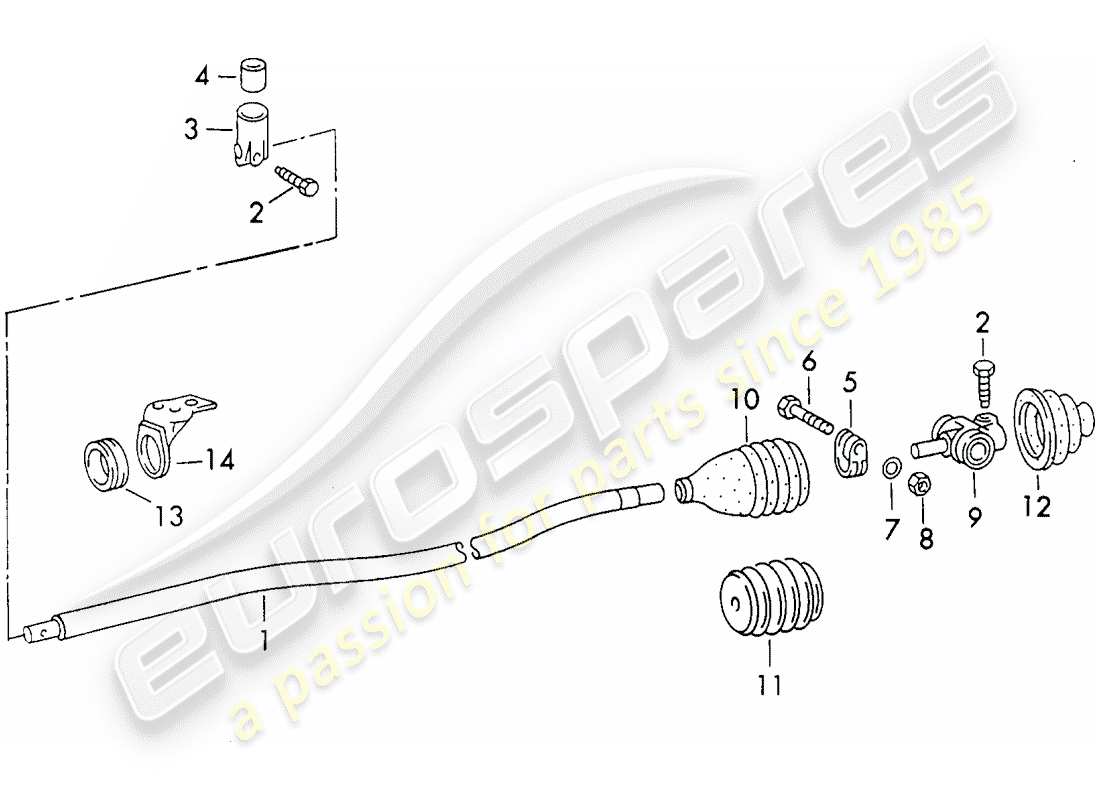 porsche 1972 (911) diagrama de piezas del acoplamiento del eje selector y de la varilla de cambio