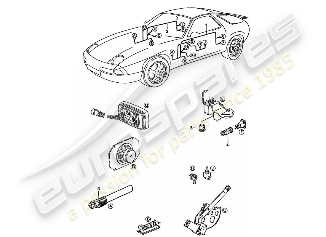 porsche 1995 (928) arnés - puerta diagrama de piezas